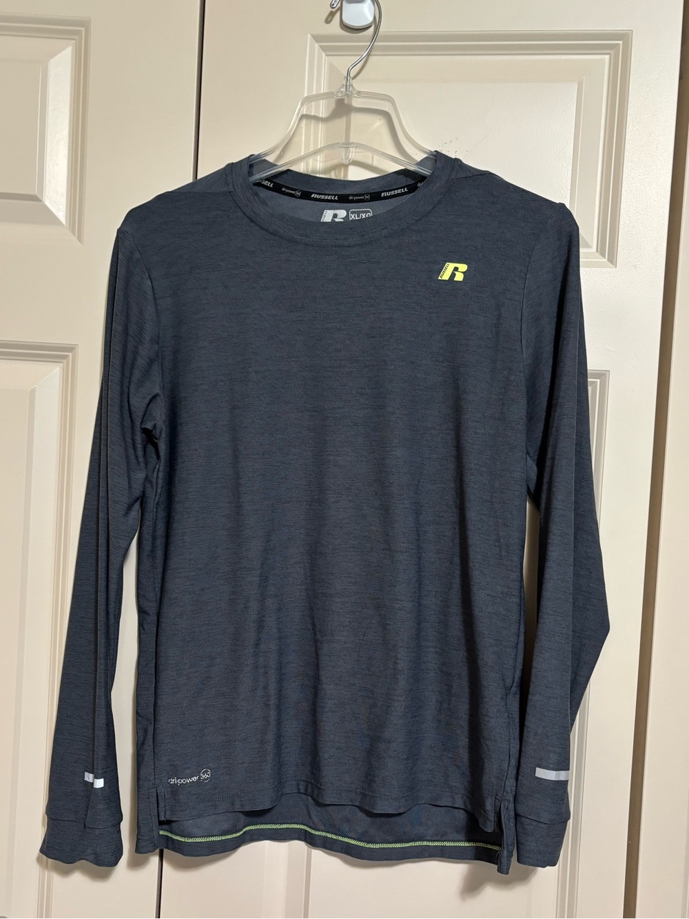 Russell Athletic Long Sleeve Performance Tee - Charcoal with Lime Accent